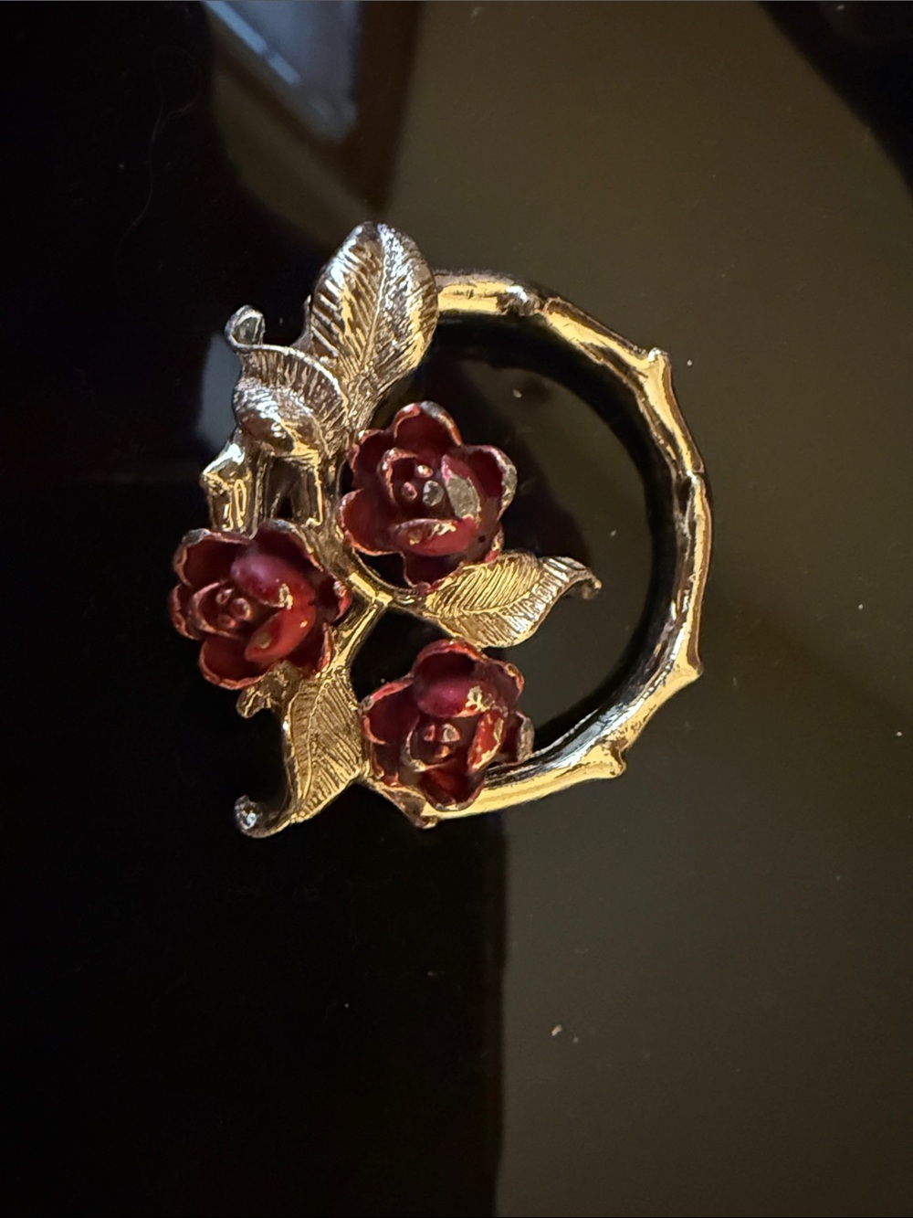 Gold-tone Red Rose Brooch - Floral Women’s Jewelry